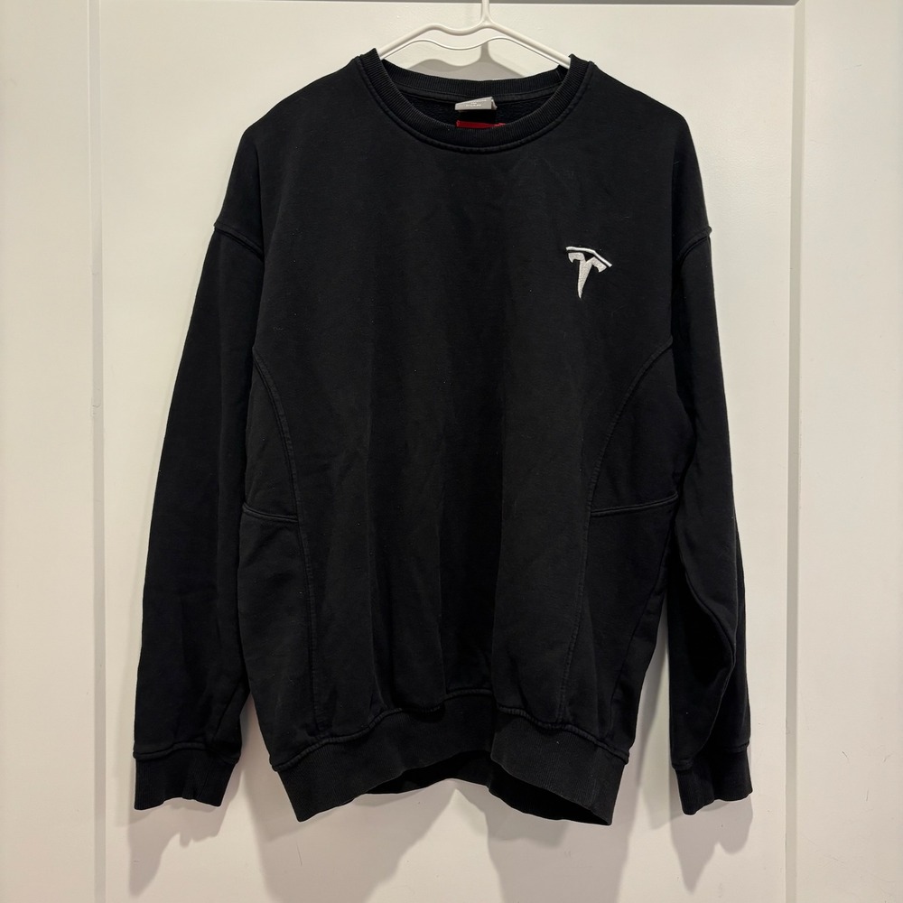 Tesla Motors Official Logo‎ Crewneck Sweatshirt Black Red White Mens Large
